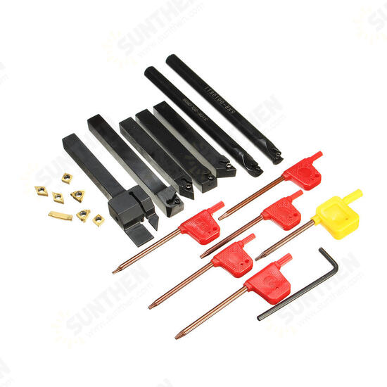 7pcs 10mm Lathe Turning Boring Bar Tool Holder with T8 Wrenches and Carbide Inserts