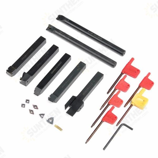 7pcs 12mm Shank Lathe Turning Tool Holder Boring Bar with 7pcs Carbide Insert and Wrench