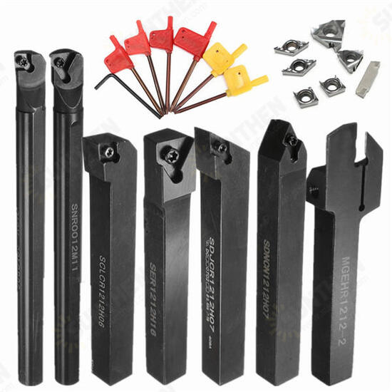 7pcs 12mm Shank Lathe Turning Tool Holder with 7pcs Carbide Inserts