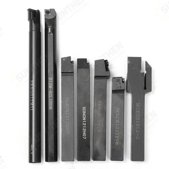 7pcs 12mm Shank Lathe Turning Tool Holder with 7pcs Carbide Inserts