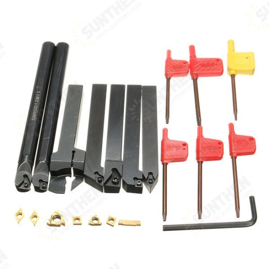 7pcs Carbide Inserts for 12mm Shank Lathe Boring Bar Turning Tool Holder CCMT060204 11IR 16ER Carbide Inserts