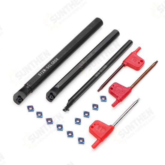 3pcs Lathe Boring Bar Turning Tool Holder Set with 10pcs Blue Nano CCMT0602 Inserts