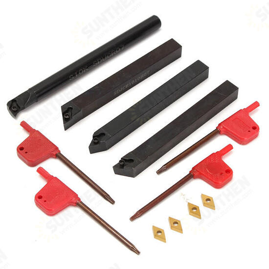 4pcs 10mm Shank Lathe Boring Bar Turning Tool Holder With 4pcs DCMT070204 Inserts