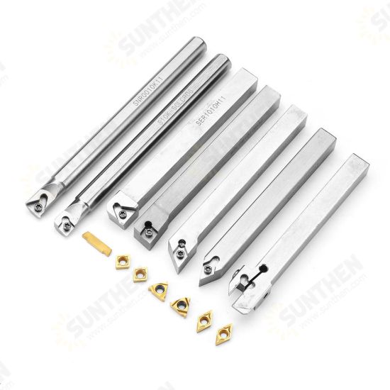 Upgrade 21pcs 10mm Turning Tool Holder Lathe Boring Bar+Carbide Insert+Wrench Set