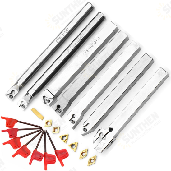 Upgrade 21pcs 10mm Turning Tool Holder Lathe Boring Bar+Carbide Insert+Wrench Set