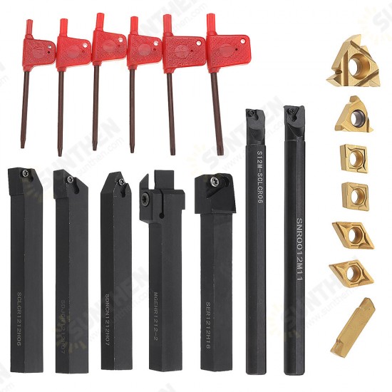 7pcs 12mm Shank Lathe Boring Bar Turning Tool Holder Set with Carbide Inserts