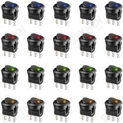 20PCS 3Pin 20A 12V Round Rocker Toggle Switch with LED Light Blue Yellow Red Green Light On-Off Control Switch