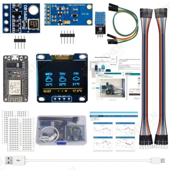 ESP8266 Weather Station Kit with Temperature Humidity Atmosphetic Pressure Light Sensor 0.96 Display for Arduino IDE IoT Starter