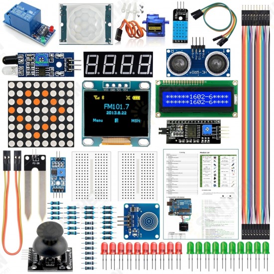 Module Sensor Kit For Arduino with 0.96inch OLED 1602 LCD Display Relay Servo Motor DHT11 for Starter Projects