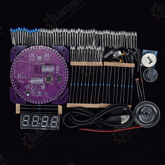 Fourth Generation DIY EC1838B DS1302 Light Control Rotation LED Electronic Clock Kit Music Alarm Clock With Housing