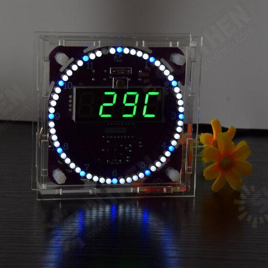 Fourth Generation DIY EC1838B DS1302 Light Control Rotation LED Electronic Clock Kit Music Alarm Clock With Housing