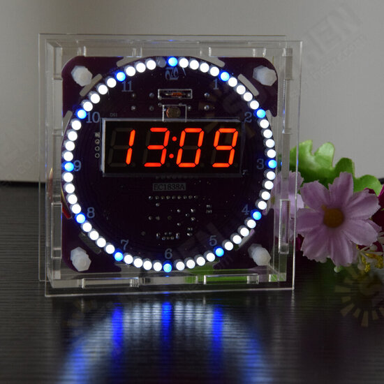 Fourth Generation DIY EC1838B DS1302 Light Control Rotation LED Electronic Clock Kit Music Alarm Clock With Housing