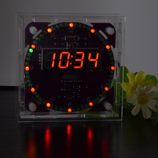 Fourth Generation DIY EC1838B DS1302 Light Control Rotation LED Electronic Clock Kit Music Alarm Clock With Housing