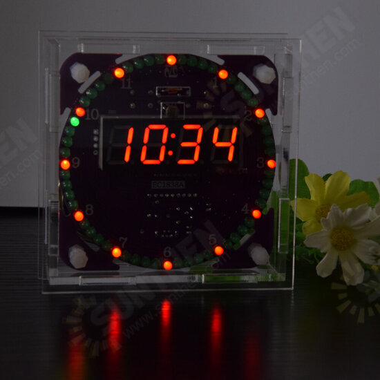 Fourth Generation DIY EC1838B DS1302 Light Control Rotation LED Electronic Clock Kit Music Alarm Clock With Housing