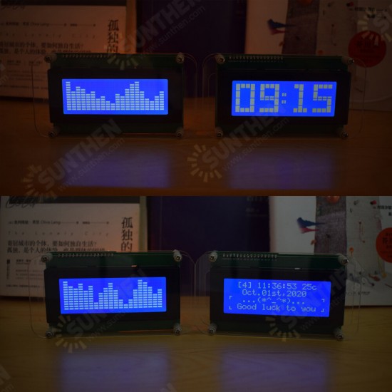 Multifunctional LCD Music Spectrum Large Font DS3231 Clock DIY Kit