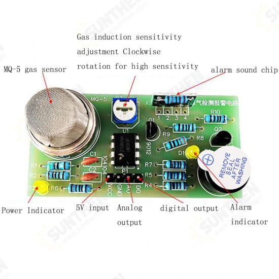 MQ-5 Gas Detection Alarm Circuit Sound and Light Electronic Teaching Training DIY Parts Production Sensor Kit