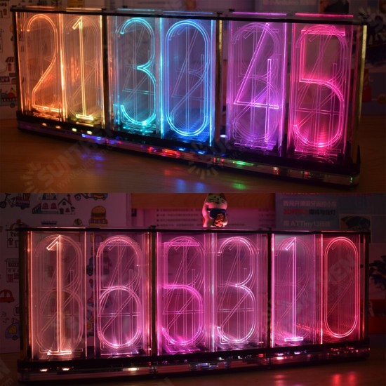 Oversized Font Analog Nixie Tube Clock Rainbow LED Full Color Music Spectrum DIY Kit