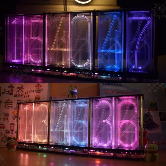 Oversized Font Analog Nixie Tube Clock Rainbow LED Full Color Music Spectrum DIY Kit