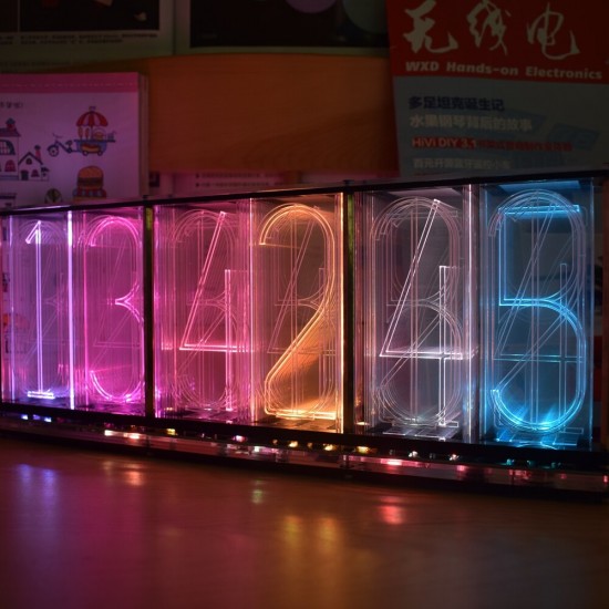 Oversized Font Analog Nixie Tube Clock Rainbow LED Full Color Music Spectrum DIY Kit