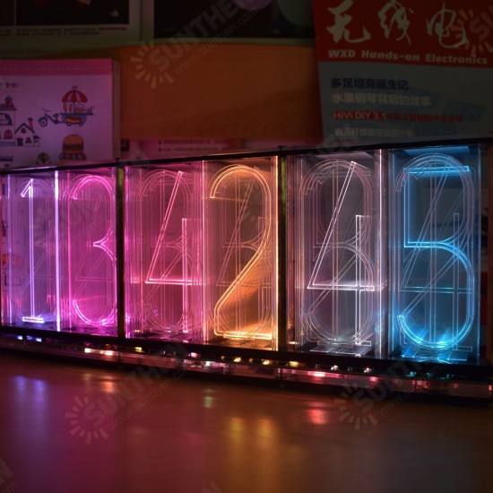 Oversized Font Analog Nixie Tube Clock Rainbow LED Full Color Music Spectrum DIY Kit