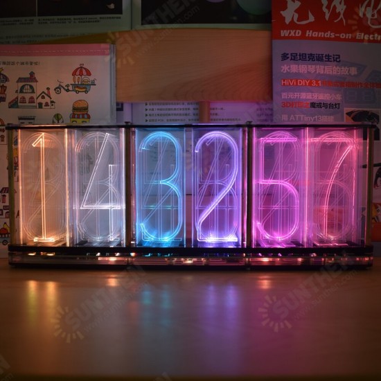 Oversized Font Analog Nixie Tube Clock Rainbow LED Full Color Music Spectrum DIY Kit