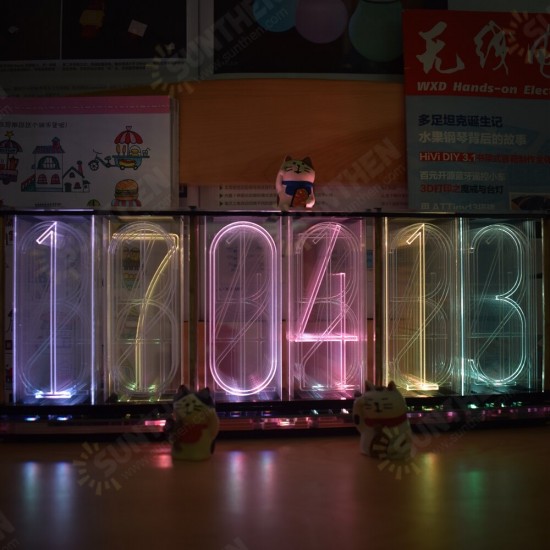 Oversized Font Analog Nixie Tube Clock Rainbow LED Full Color Music Spectrum DIY Kit