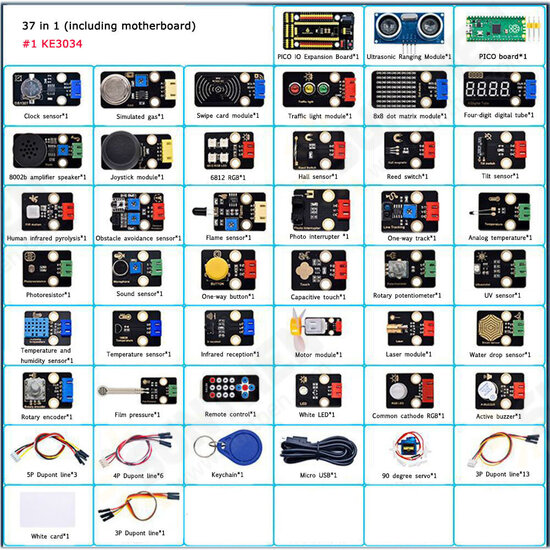 Raspberry Pi Pico 37 in 1 Sensor Kit for MicroPython with Main Board Basic MicroPython Programming