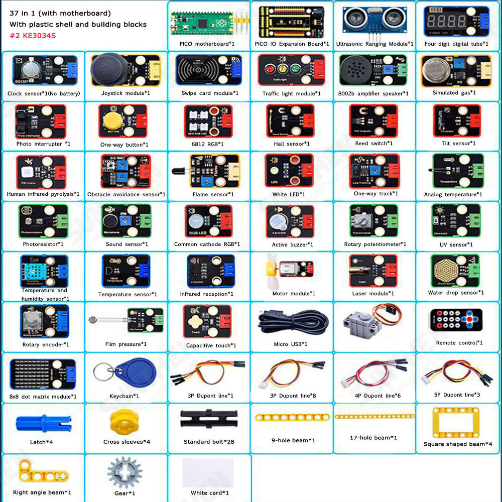 Raspberry Pi Pico 37 in 1 Sensor Kit for MicroPython with Main Board ...