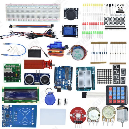 Starter Kit for Arduino UN0 R3 - UN0 R3 Breadboard and Holder Step Motor / Servo /1602 LCD / Jumper Wire/ UN0 R3(Arduino-Compatible) - Variations And Clones Which Are Software And Hardware Compatible