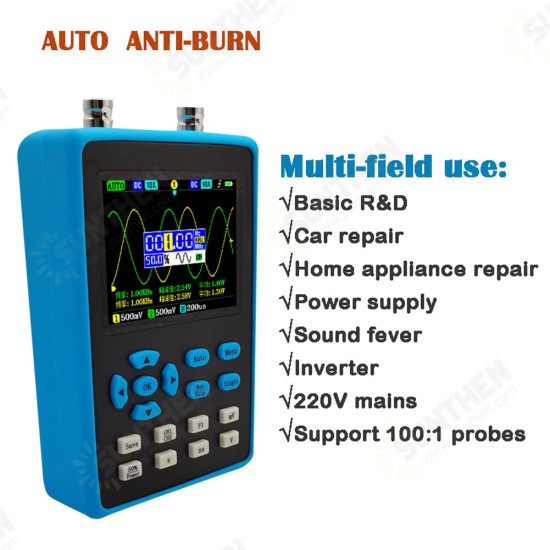 DSO2512G 2.8 Inch Dual Channel + Signal Generator 120M Digital Oscilloscope 500GS/s FFT Spectrum Analysis Three Trigger Modes