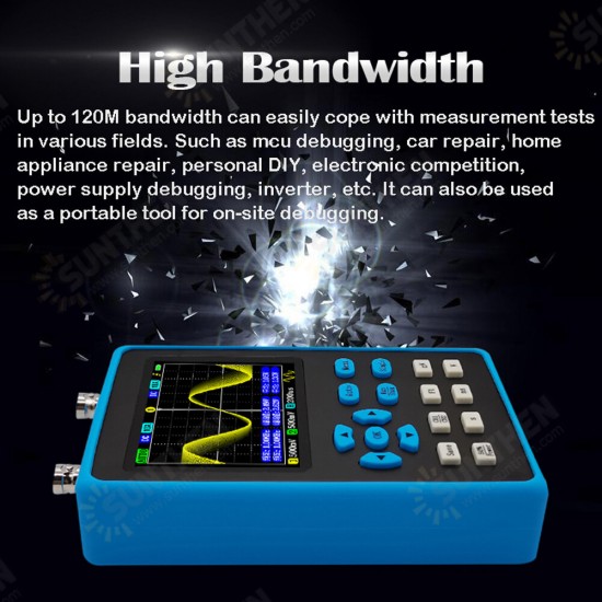 DSO2512G 2.8 Inch Dual Channel + Signal Generator 120M Digital Oscilloscope 500GS/s FFT Spectrum Analysis Three Trigger Modes