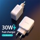 C100-PD 30W USB PD Charger PPS PD3.0 QC3.0 FCP SCP Fast Charging Wall Charger Adapter EU Plug For iPhone 13 Samsung iPad Pro For MacBook Air M1