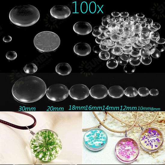 100Pcs Round Clear Glass Dome Cabochon Cameo Flat Back Crystal Magnify Base Cover DIY