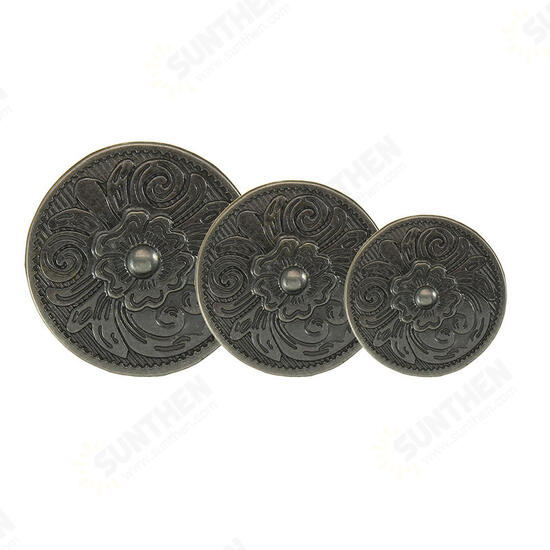 10Set DIY Leather Handbag Wallet Decoration with Antique Round Buttons and Sliver Rivets Hole Flower