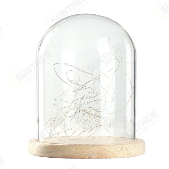 15*18.5cm Glass Dome Display Jar Clothe Decor Wooden Base w/ Fairy LED Light