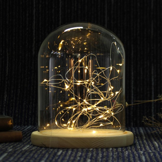 15*18.5cm Glass Dome Display Jar Clothe Decor Wooden Base w/ Fairy LED Light