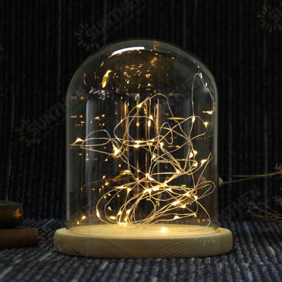 15*18.5cm Glass Dome Display Jar Clothe Decor Wooden Base w/ Fairy LED Light