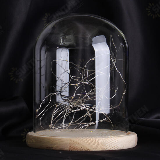 15*18.5cm Glass Dome Display Jar Clothe Decor Wooden Base w/ Fairy LED Light