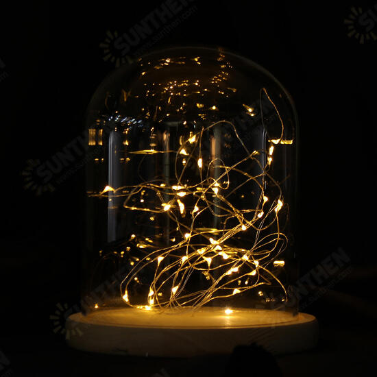 15*18.5cm Glass Dome Display Jar Clothe Decor Wooden Base w/ Fairy LED Light