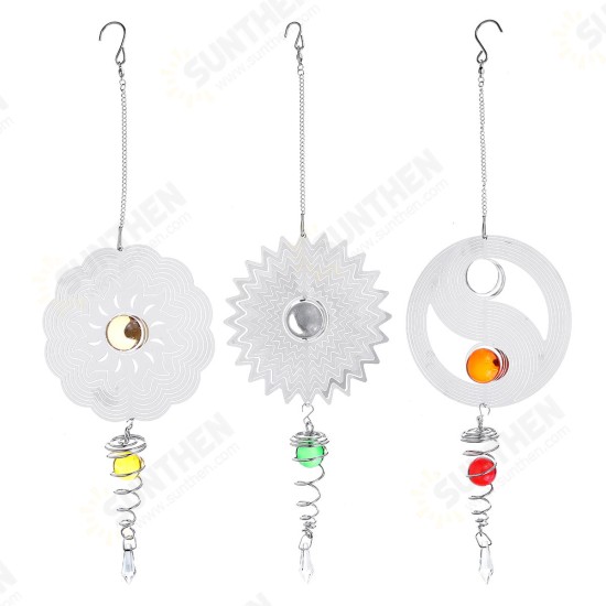 3D Metal Hanging Silent Wind Spinner Wind Chimes Bell Garden Decor Ball In Center