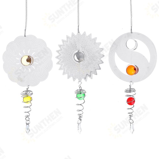 3D Metal Hanging Silent Wind Spinner Wind Chimes Bell Garden Decor Ball In Center