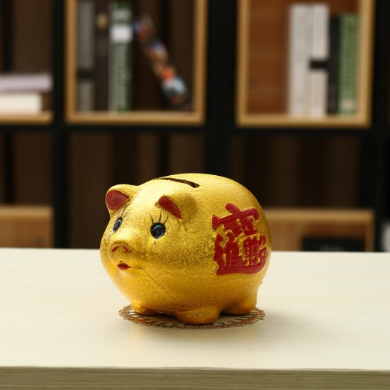 5inch Gold Ceramic Piggy Bank Mini Cute Pig Children Coin Collection Gift Decorations