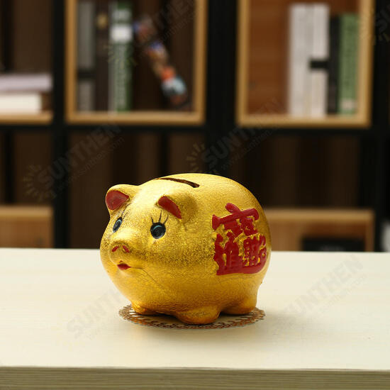 5inch Gold Ceramic Piggy Bank Mini Cute Pig Children Coin Collection Gift Decorations