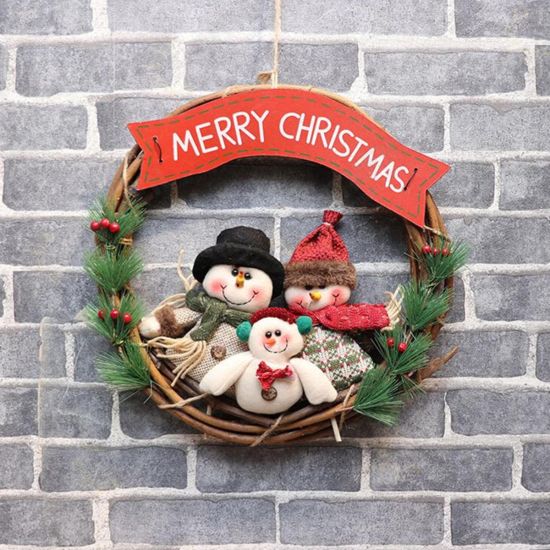 Christmas Rattan Wreath Wall Door Decorations Santa Claus Snowman Bear Garland