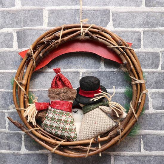 Christmas Rattan Wreath Wall Door Decorations Santa Claus Snowman Bear Garland