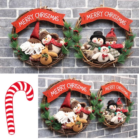 Christmas Rattan Wreath Wall Door Decorations Santa Claus Snowman Bear Garland