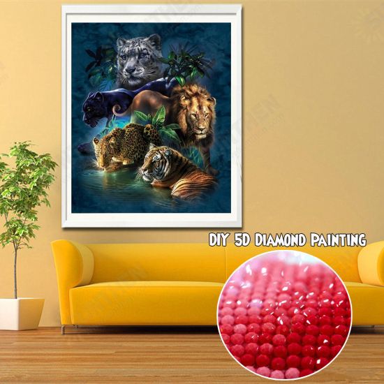 DIY 5D Diamond Paintings Tiger Lion Embroidery Cross Crafts Stitch Tool Kit