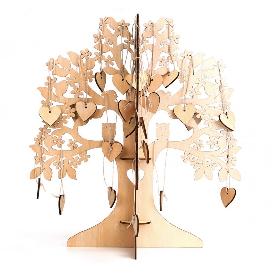 DIY Wedding Book Tree Marriage Guest Book Wooden Tree Hearts Pendant Drop Ornaments Decorations