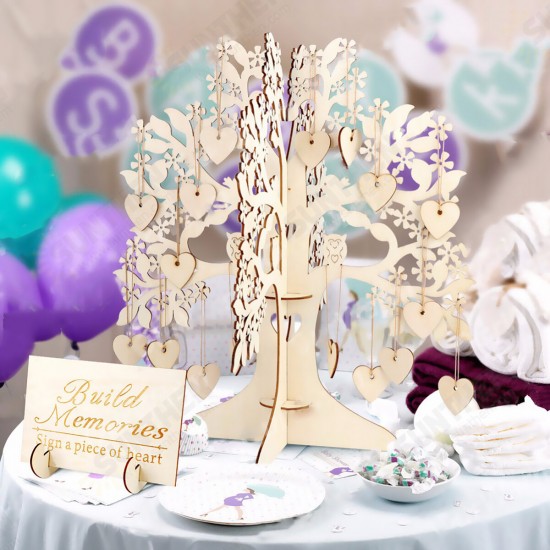 DIY Wedding Book Tree Marriage Guest Book Wooden Tree Hearts Pendant Drop Ornaments Decorations