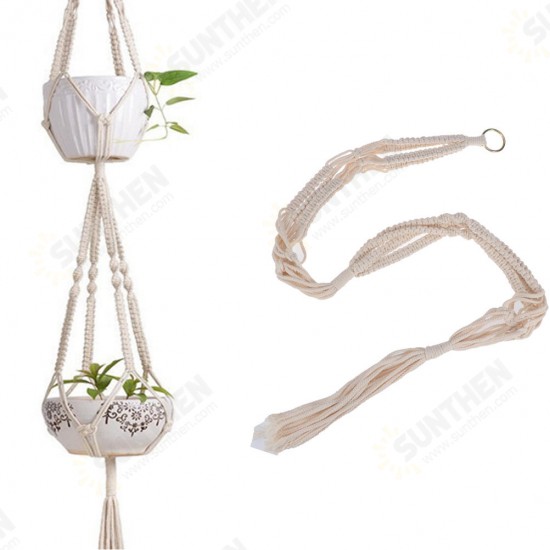 Double Layer Handmade Cotton Flower Pot Hanging Basket Flower Hanger Ropes Garden Home Decoration